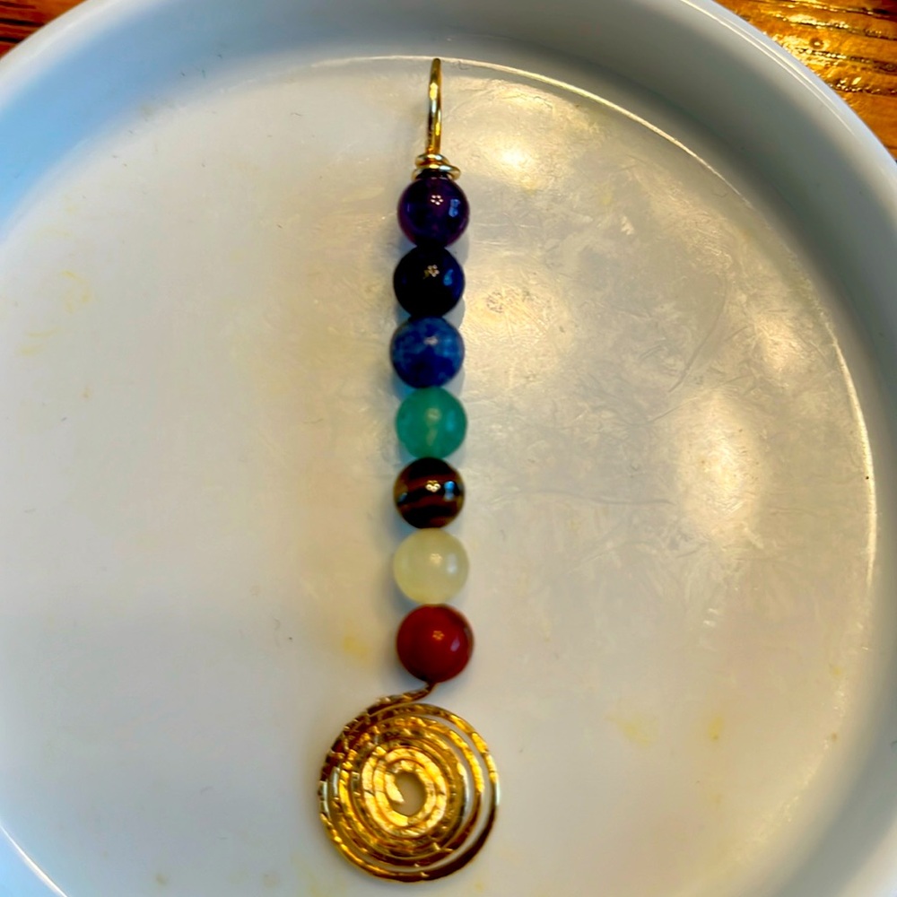 Chakra stones pendant on non-tarnished gold colored copper wire